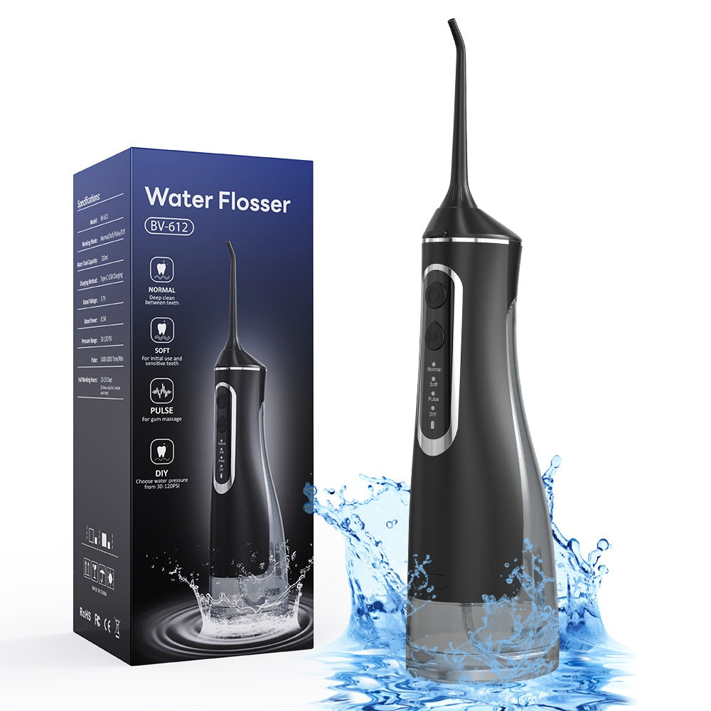 Hydropulseur sans fil pour un soin efficace des dents et des gencives avec 4 modes et 4 embouts, réservoir d'eau de 300 ml, pression d'eau de 30 à 120 PSI et protection contre l'eau IPX7